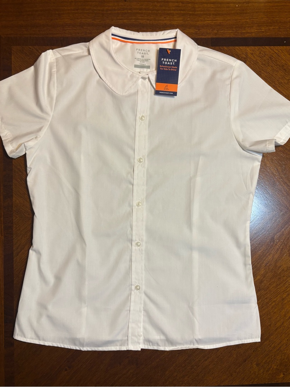 French Toast White Short-Sleeve Button-Down School Blouse